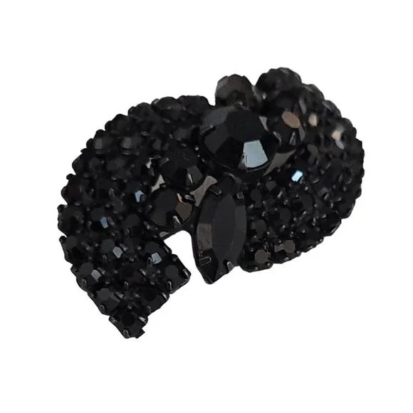 Black Prong Set Rhinestone S Mourning Style Japanned Brooch Pin K815